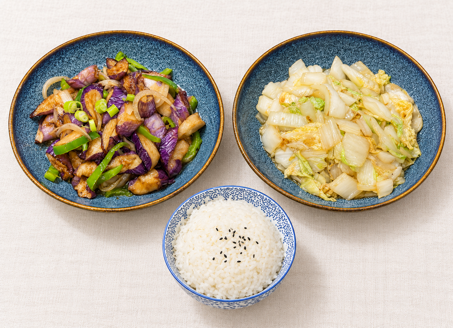 Berenjena con salsa china - Col China - Arroz blanco